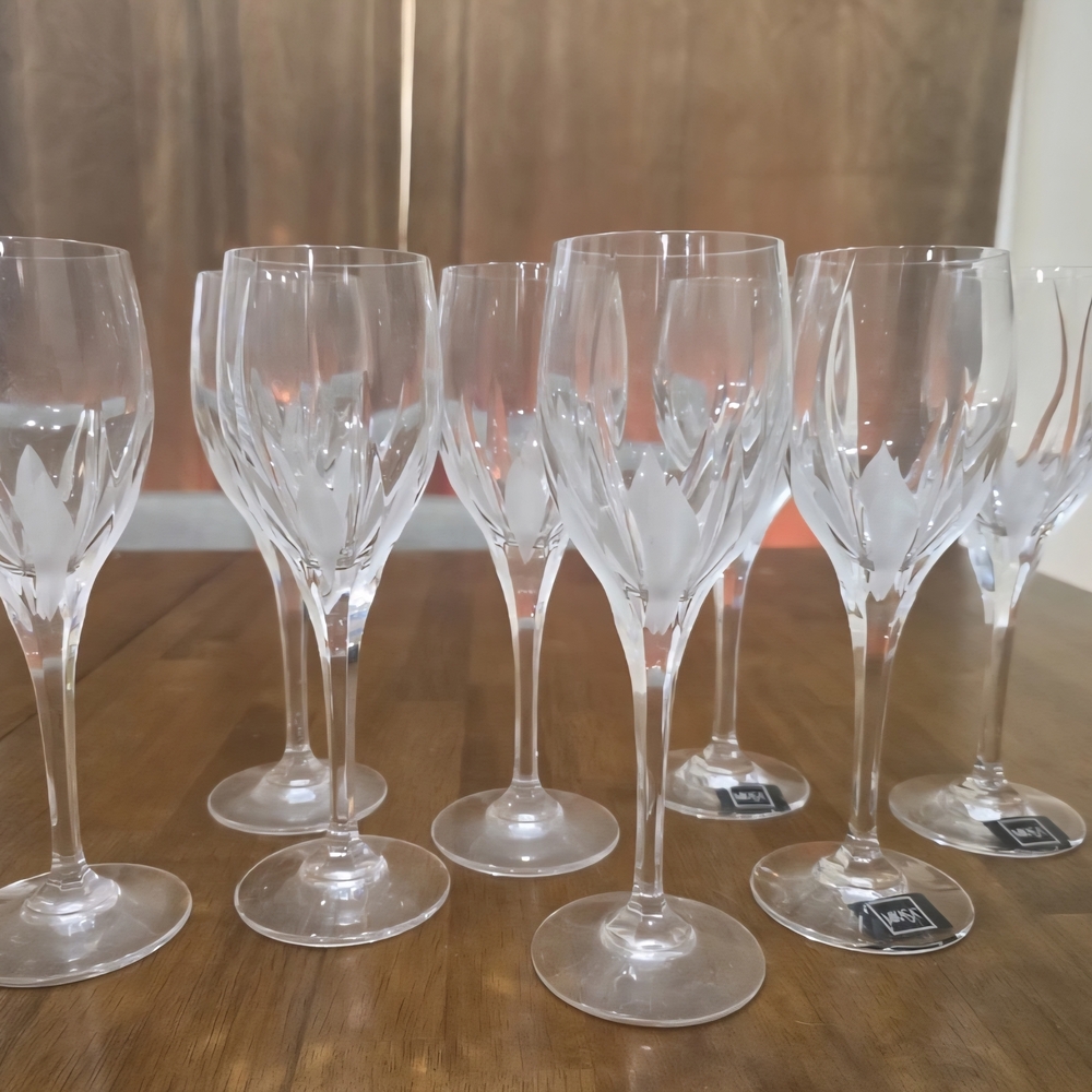 Mikasa Flame D'Amore Crystal Water Goblets 9-inch Wine Glasses Set Of 8